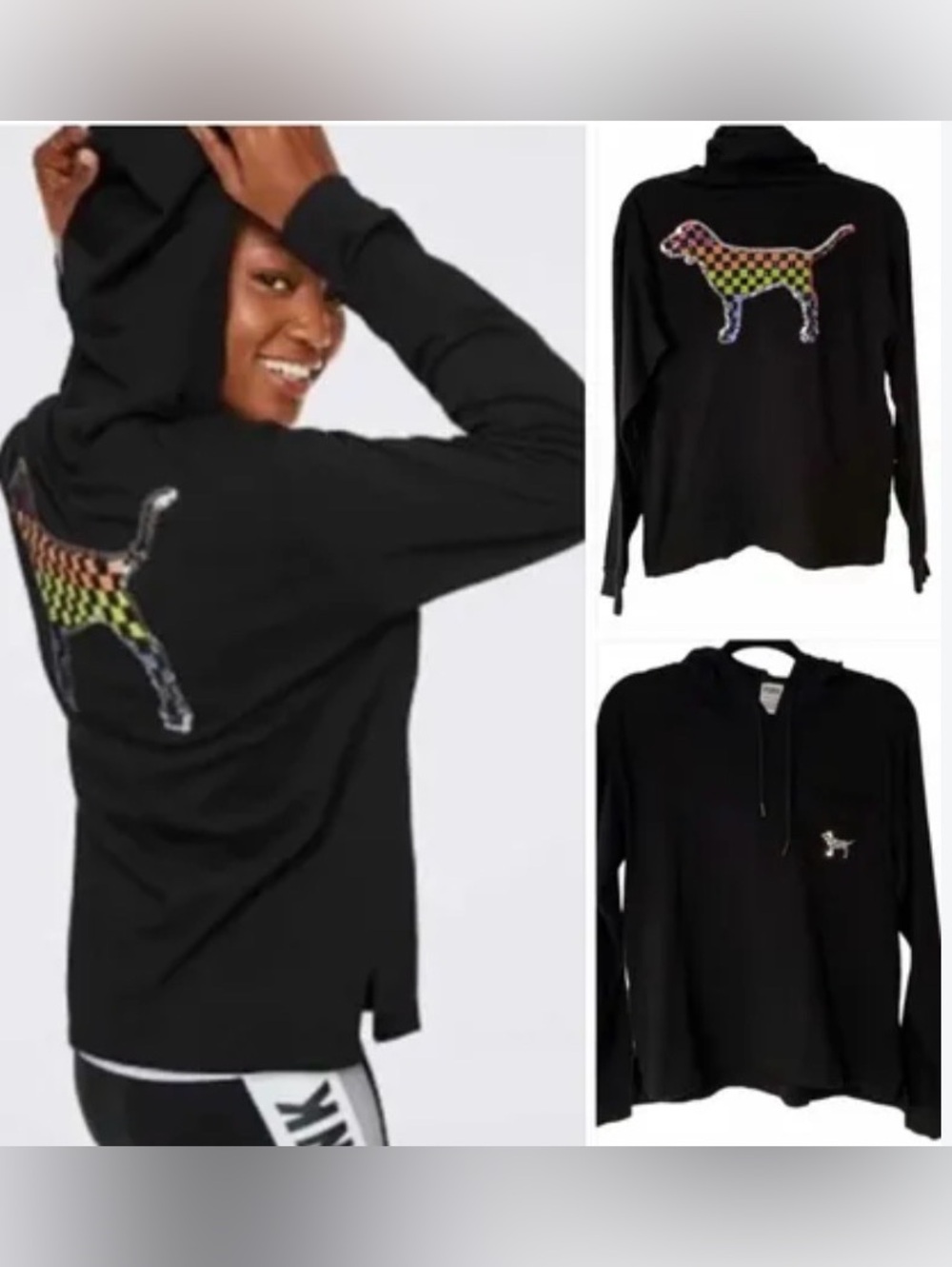 LAST CHANCE VS pink super rare rainbow 🌈 bling checkered dog hooded tee